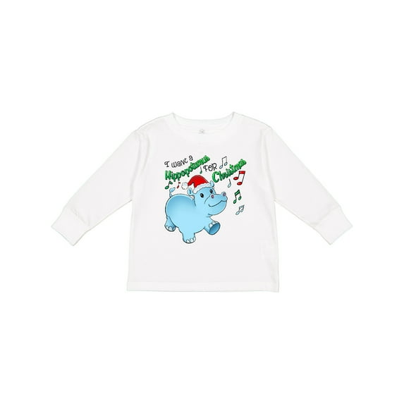 Inktastic I Want a Hippopotamus for Christmas Hippo in Santa Hat Boys or Girls Long Sleeve Toddler T-Shirt
