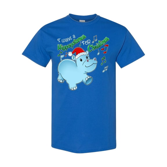 Inktastic I Want a Hippopotamus for Christmas Hippo in Santa Hat T-Shirt