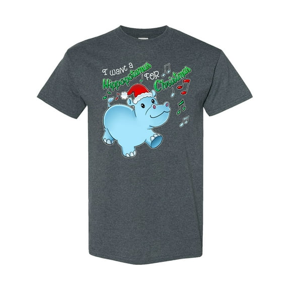 Inktastic I Want a Hippopotamus for Christmas Hippo in Santa Hat T-Shirt