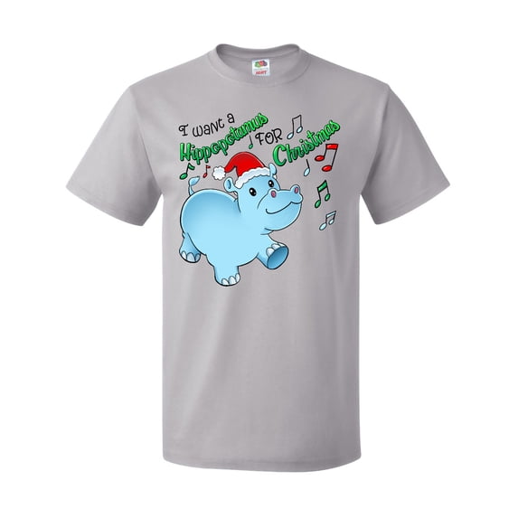 Inktastic I Want a Hippopotamus for Christmas Hippo in Santa Hat T-Shirt