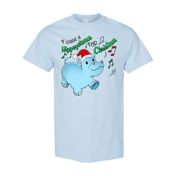 Inktastic I Want a Hippopotamus for Christmas Hippo in Santa Hat T-Shirt