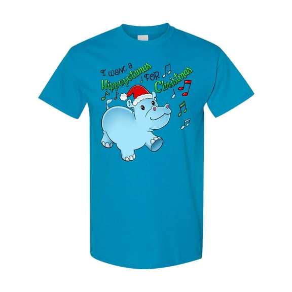 Inktastic I Want a Hippopotamus for Christmas Hippo in Santa Hat T-Shirt