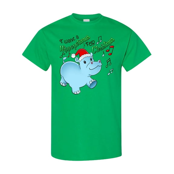 Inktastic I Want a Hippopotamus for Christmas Hippo in Santa Hat T-Shirt