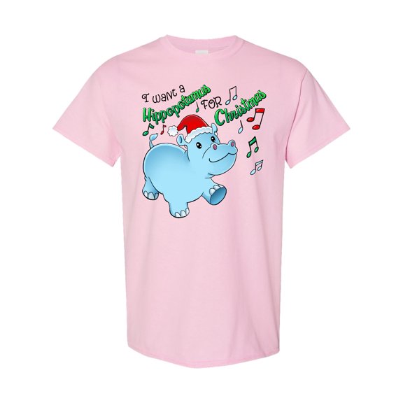Inktastic I Want a Hippopotamus for Christmas Hippo in Santa Hat T-Shirt
