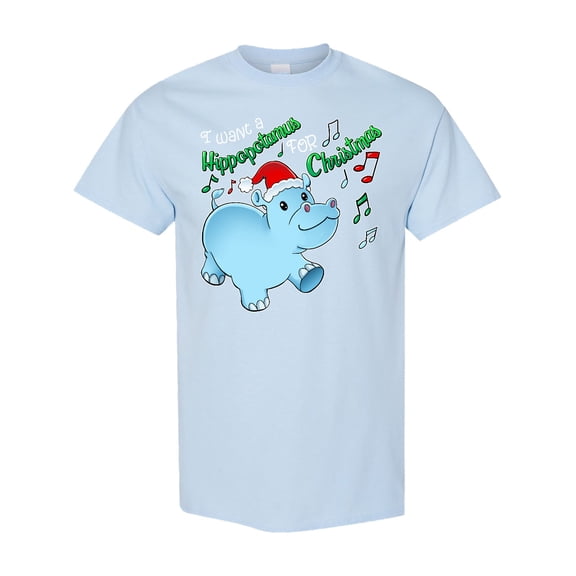 Inktastic I Want a Hippopotamus for Christmas Hippo in Santa Hat T-Shirt