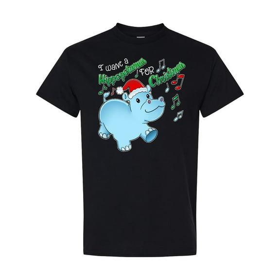 Inktastic I Want a Hippopotamus for Christmas Hippo in Santa Hat T-Shirt