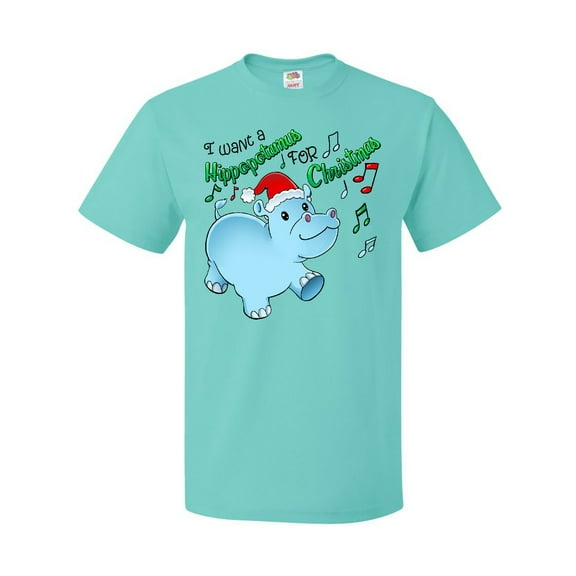 Inktastic I Want a Hippopotamus for Christmas Hippo in Santa Hat T-Shirt