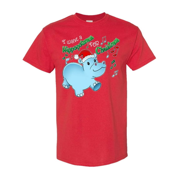 Inktastic I Want a Hippopotamus for Christmas Hippo in Santa Hat T-Shirt