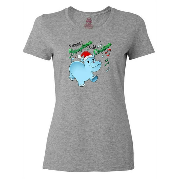 Inktastic I Want a Hippopotamus for Christmas Hippo in Santa Hat Women's T-Shirt