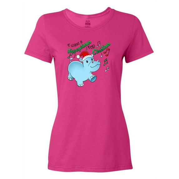 Inktastic I Want a Hippopotamus for Christmas Hippo in Santa Hat Women's T-Shirt