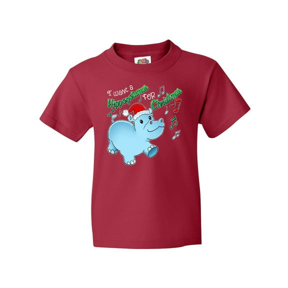 Inktastic I Want a Hippopotamus for Christmas Hippo in Santa Hat Youth T-Shirt