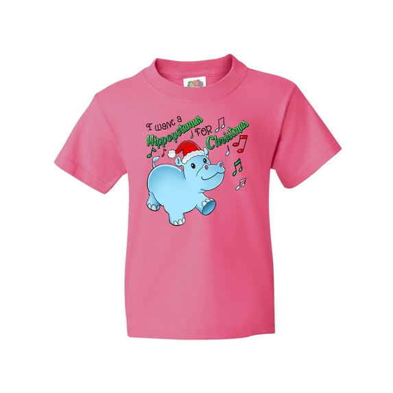 Inktastic I Want a Hippopotamus for Christmas Hippo in Santa Hat Youth T-Shirt