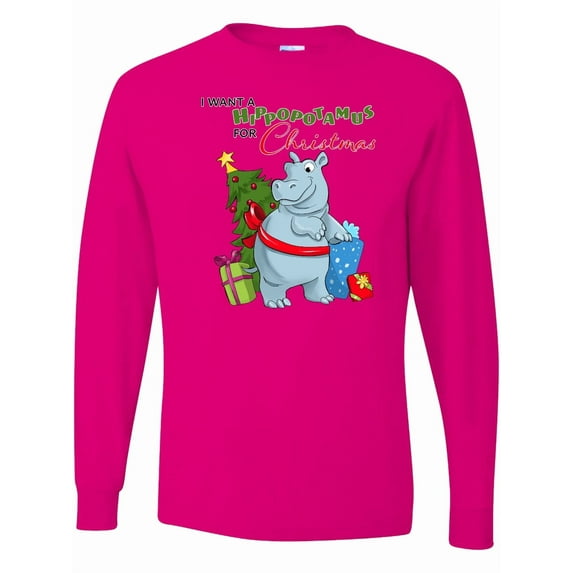 Inktastic I Want a Hippopotamus for Christmas Long Sleeve T-Shirt