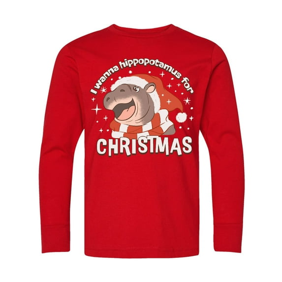 Inktastic I Want a Hippopotamus for Christmas Long Sleeve Youth T-Shirt