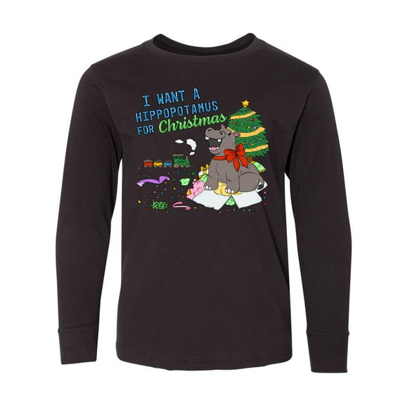 Inktastic I Want a Hippopotamus for Christmas Long Sleeve Youth T-Shirt