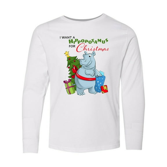 Inktastic I Want a Hippopotamus for Christmas Long Sleeve Youth T-Shirt