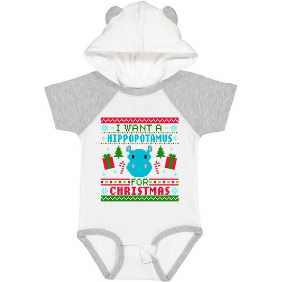 Inktastic I Want a Hippopotamus for Christmas Pixelated Ugly Sweater Boys or Girls Baby Bodysuit