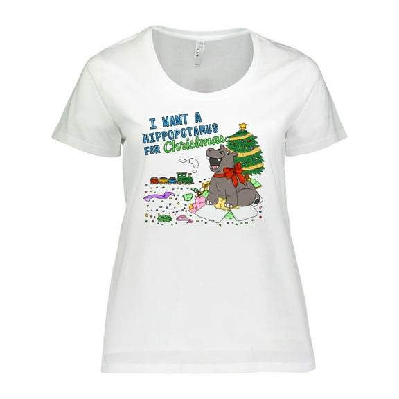 Inktastic I Want a Hippopotamus for Christmas Women's Plus Size T-Shirt