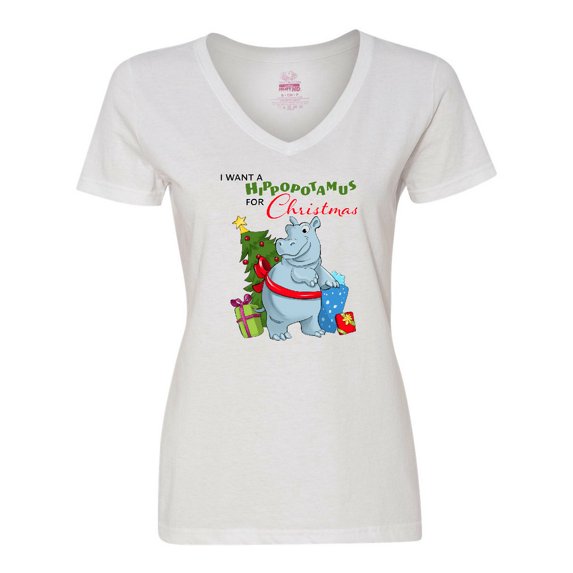 Inktastic I Want a Hippopotamus for Christmas Women's V-Neck T-Shirt