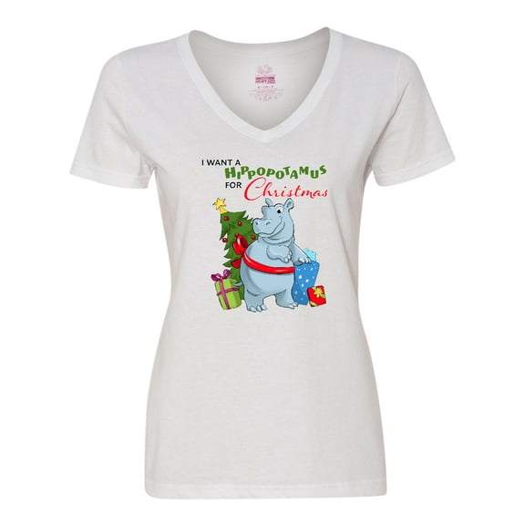 Inktastic I Want a Hippopotamus for Christmas Women's V-Neck T-Shirt
