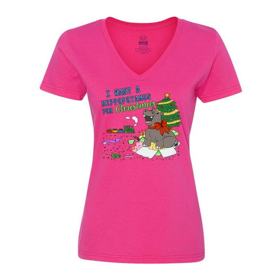 Inktastic I Want a Hippopotamus for Christmas Women's V-Neck T-Shirt