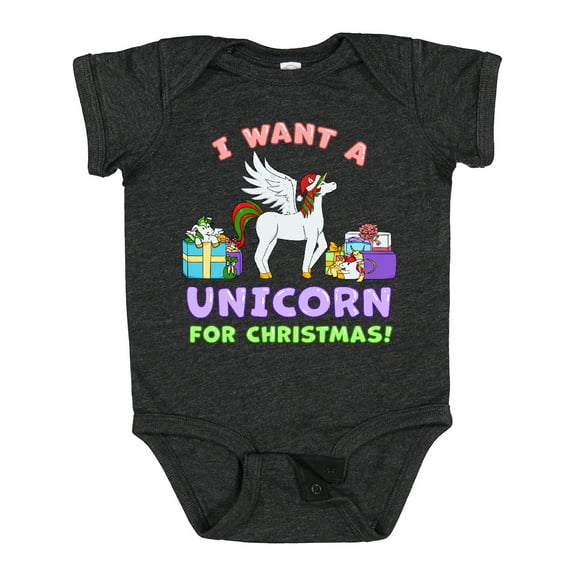 Inktastic I Want a Unicorn for Christmas with Presents Boys or Girls Baby Bodysuit