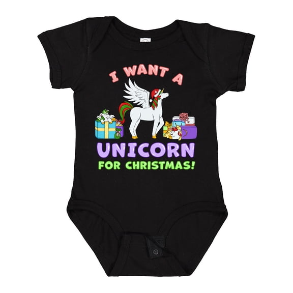 Inktastic I Want a Unicorn for Christmas with Presents Boys or Girls Baby Bodysuit