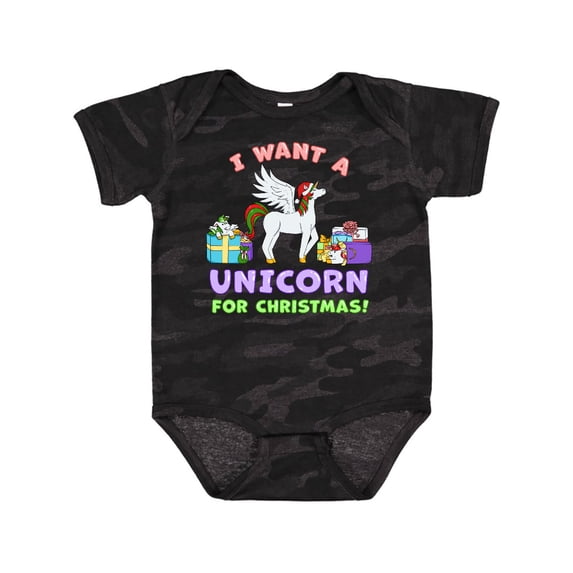Inktastic I Want a Unicorn for Christmas with Presents Boys or Girls Baby Bodysuit