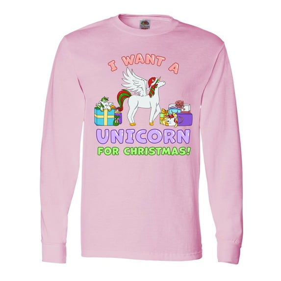 Inktastic I Want a Unicorn for Christmas with Presents Long Sleeve T-Shirt