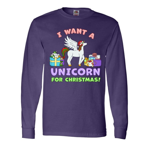 Inktastic I Want a Unicorn for Christmas with Presents Long Sleeve T-Shirt