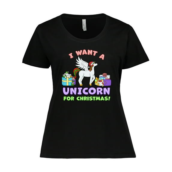 Inktastic I Want a Unicorn for Christmas with Presents Women's Plus Size T-Shirt