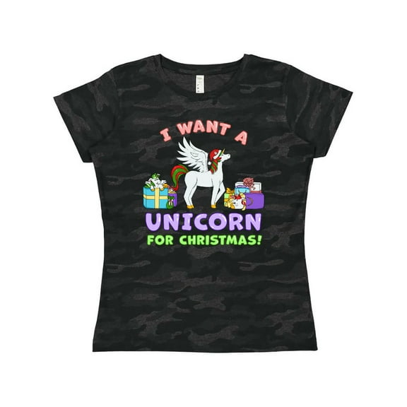 Inktastic I Want a Unicorn for Christmas with Presents Women's T-Shirt