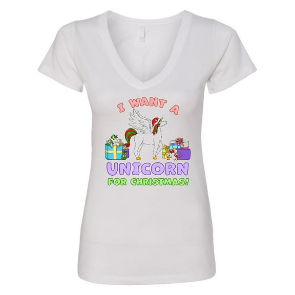 Inktastic I Want a Unicorn for Christmas with Presents Women's V-Neck T-Shirt