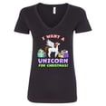 thumbnail image 1 of Inktastic I Want a Unicorn for Christmas with Presents Women's V-Neck T-Shirt, 1 of 5