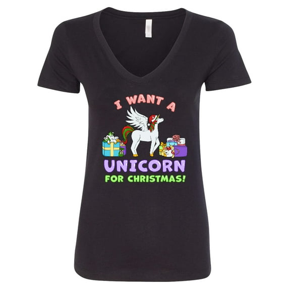Inktastic I Want a Unicorn for Christmas with Presents Women's V-Neck T-Shirt