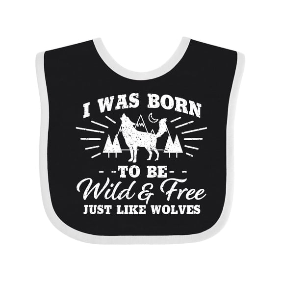 Inktastic I Was Born to Be Wild and Free with Wolf and Mountains Boys or Girls Baby Bib