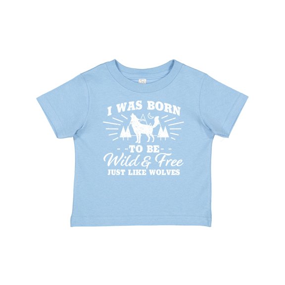 Inktastic I Was Born to Be Wild and Free with Wolf and Mountains Boys or Girls Baby T-Shirt