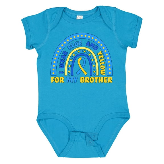 Inktastic I Wear Blue and Yellow for My Brother Down Syndrome Awareness Rainbow Boys or Girls Baby Bodysuit