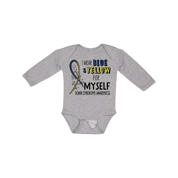 Inktastic I Wear Blue and Yellow for Myself- Down Syndrome awareness Boys or Girls Long Sleeve Baby Bodysuit