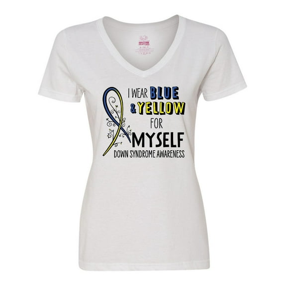 Inktastic I Wear Blue and Yellow for Myself- Down Syndrome awareness Women's V-Neck T-Shirt