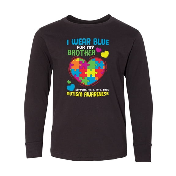 Inktastic I Wear Blue for my Brother Autism Awareness Long Sleeve Youth T-Shirt