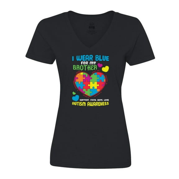 Inktastic I Wear Blue for my Brother Autism Awareness Women's V-Neck T-Shirt