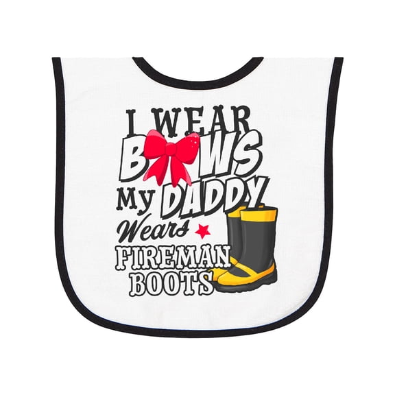 Inktastic I Wear Bows My Daddy Wears Fireman Boots Baby Terry Cloth Bib