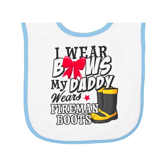 Inktastic I Wear Bows My Daddy Wears Fireman Boots Baby Terry Cloth Bib
