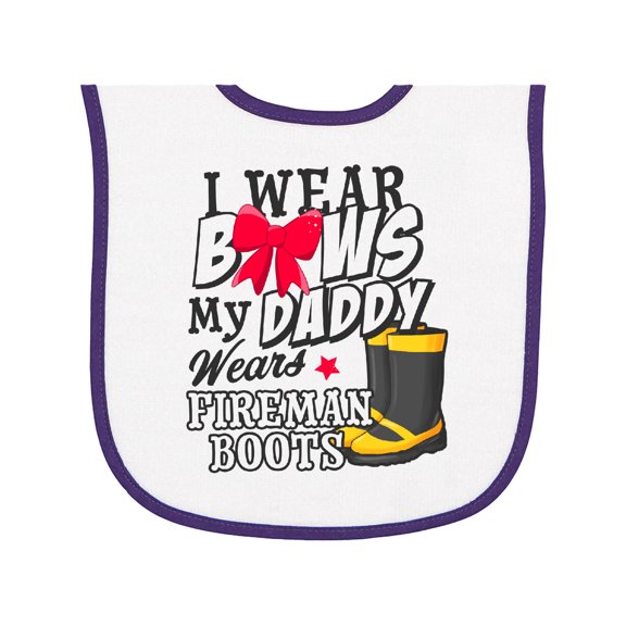 Inktastic I Wear Bows My Daddy Wears Fireman Boots Baby Terry Cloth Bib
