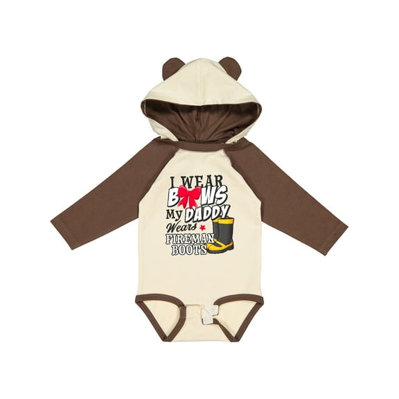 Inktastic I Wear Bows My Daddy Wears Fireman Boots Girls Long Sleeve Baby Bodysuit