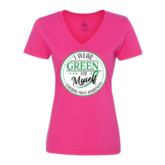 Inktastic I Wear Green for Myself- Cerebral Palsy awareness Women's V-Neck T-Shirt