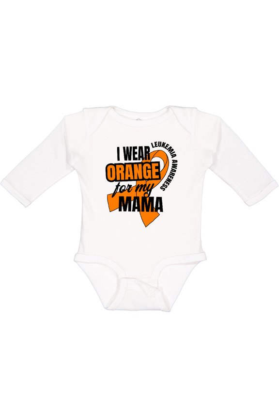 I Wear Orange For My Mama Leukemia Awareness Boys or Girls Long Sleeve Baby Bodysuit