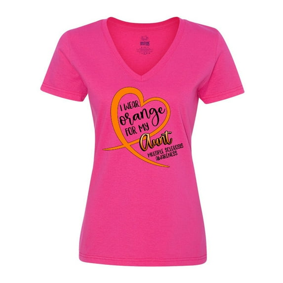 Inktastic I Wear Orange for my Aunt Multiple Sclerosis Awareness Women's V-Neck T-Shirt