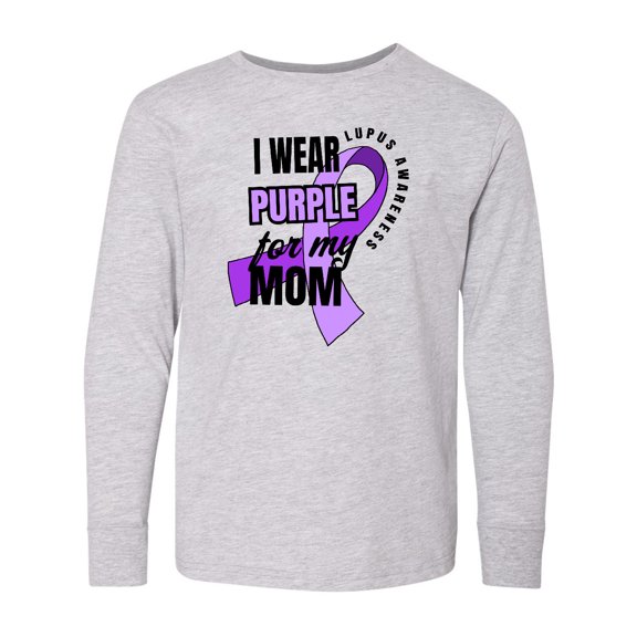 Inktastic I Wear Purple For My Mom Lupus Awareness Long Sleeve Youth T-Shirt